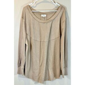 Böhme Ribbed Oversized Beige Long Sleeve Lightweight Swrater Tunic Women's Large